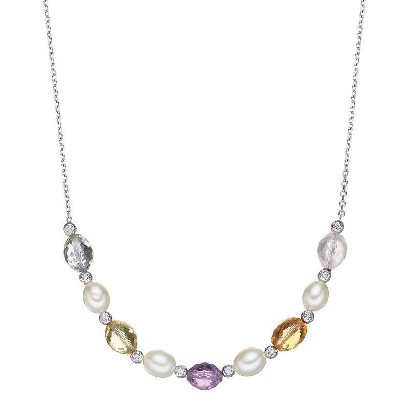 Sterling Silver Gemstone Beaded Necklace, Womens Multicolor Product Image