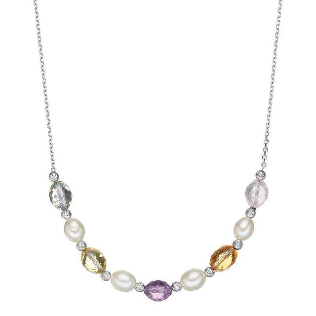 Sterling Silver Gemstone Beaded Necklace, Womens Multicolor Product Image