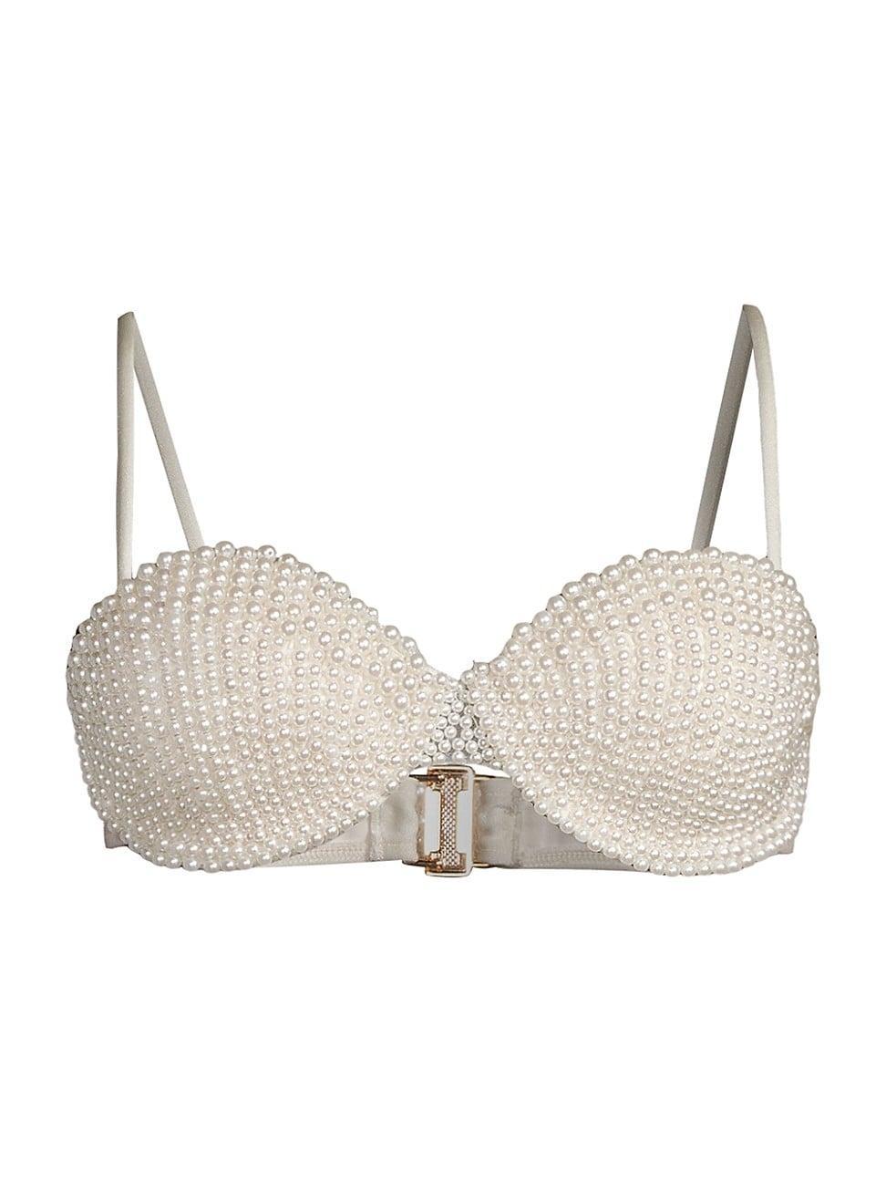 Womens Faux Pearl Beaded Bikini Top Product Image