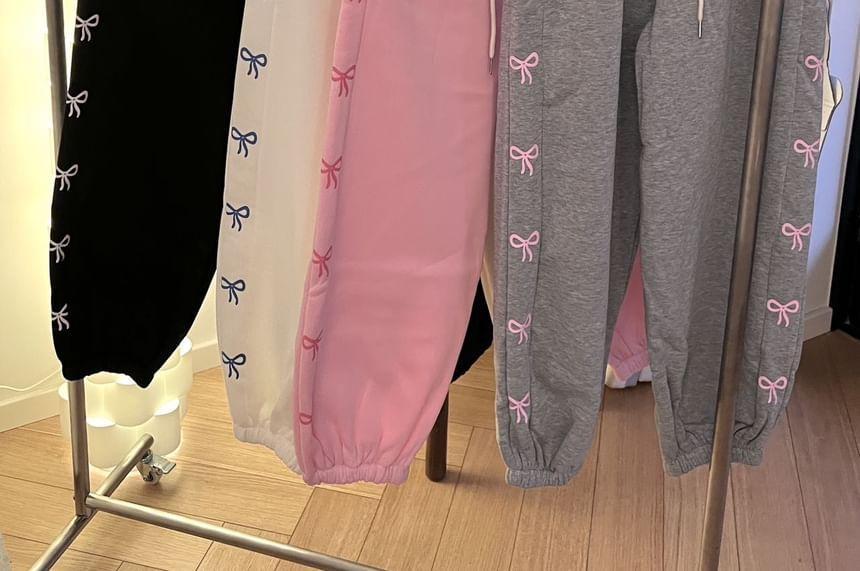 Drawstring Waist Bow Print Baggy Sweatpants Product Image