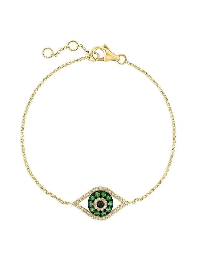 Womens 14K Yellow Gold, Tsavorite & 0.15 TCW Diamond Evil Eye Bracelet Product Image