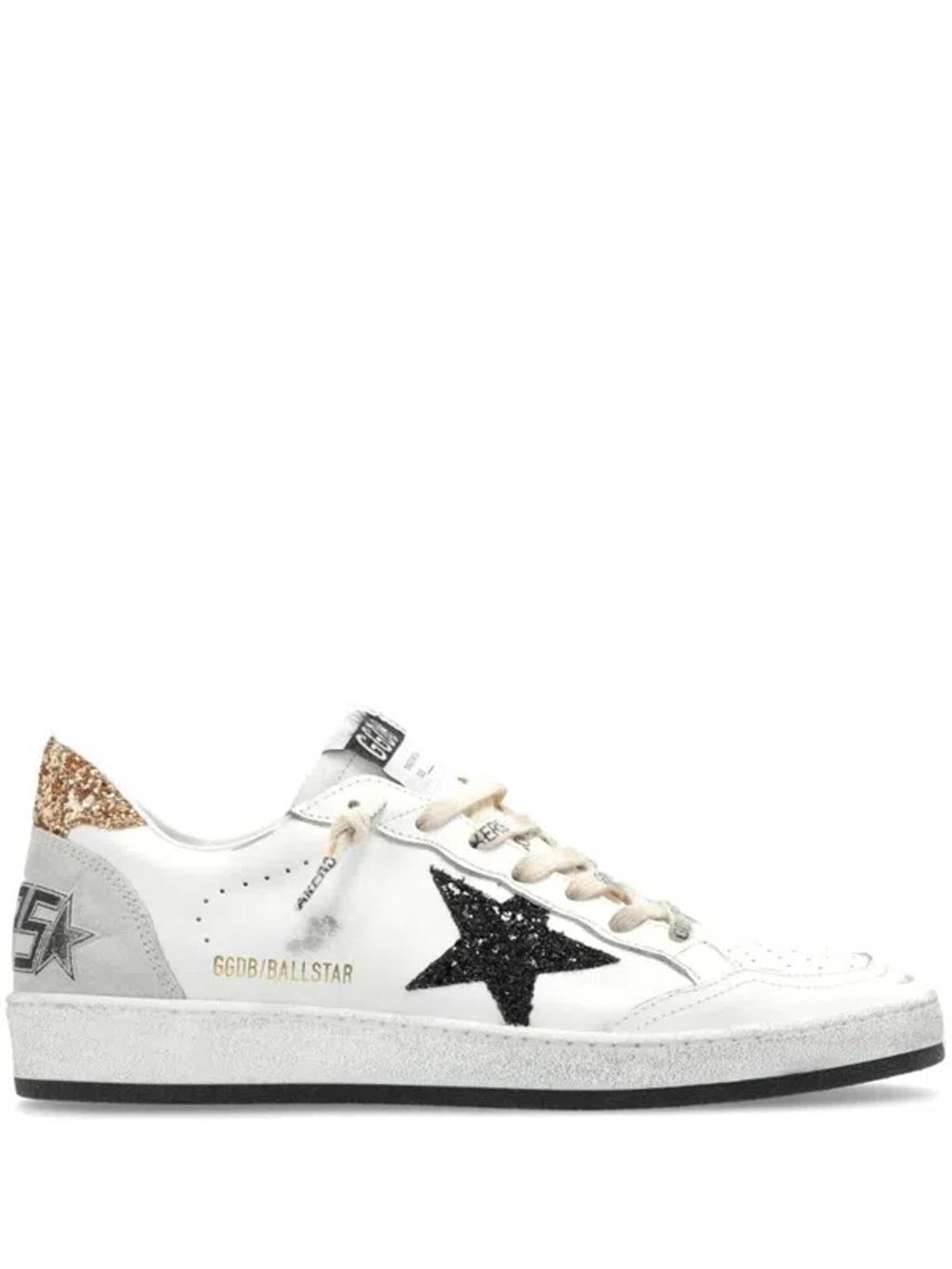 GOLDEN GOOSE Ball Star Sneakers In White Calf Leather With Glitter Details Product Image