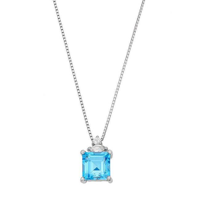 Gemminded Sterling Silver Blue & White Topaz Square Pendant Necklace, Womens Product Image