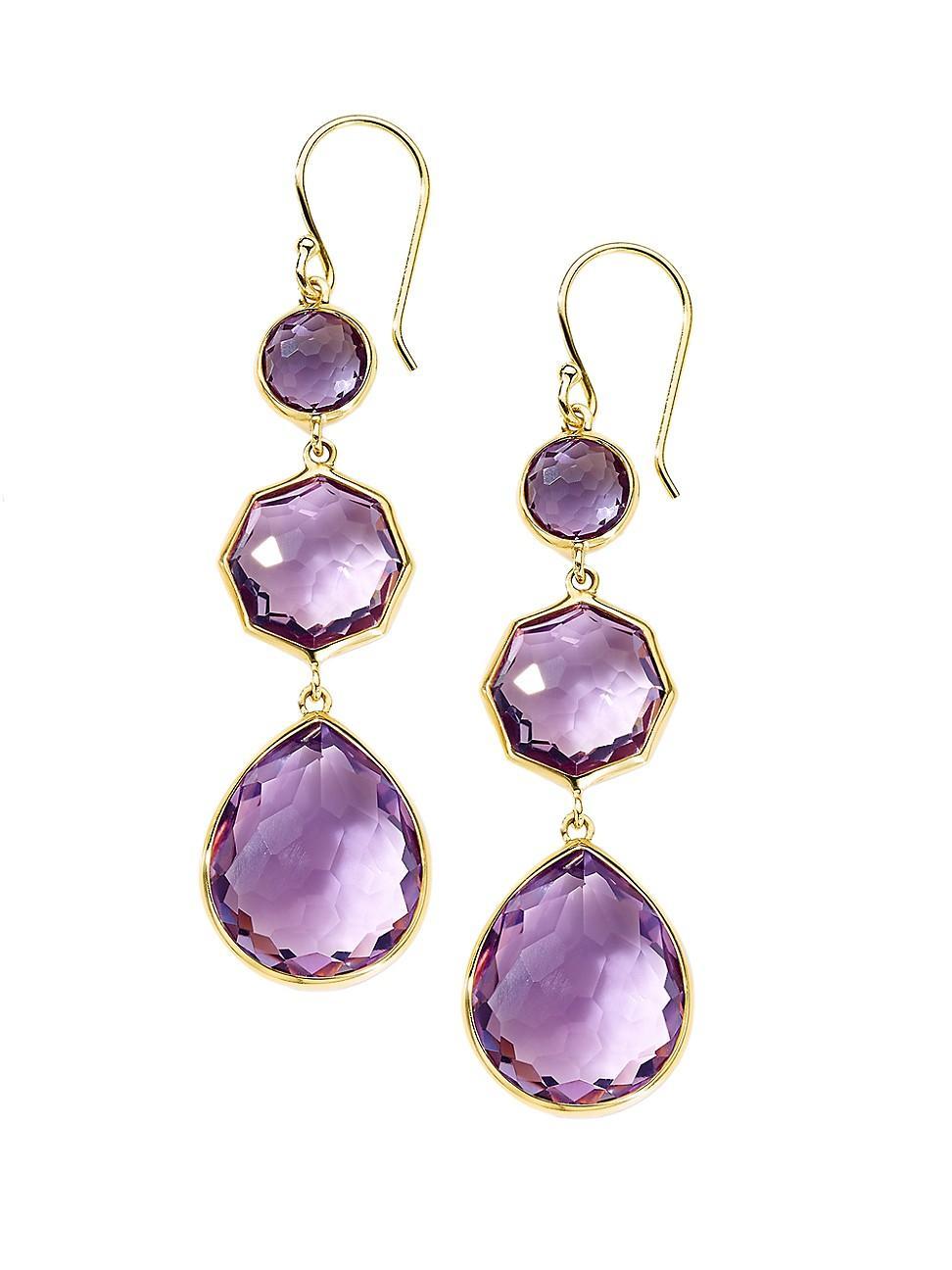 Womens Rock Candy Small Crazy 8S 18K Green Gold & Amethyst Drop Earrings Product Image