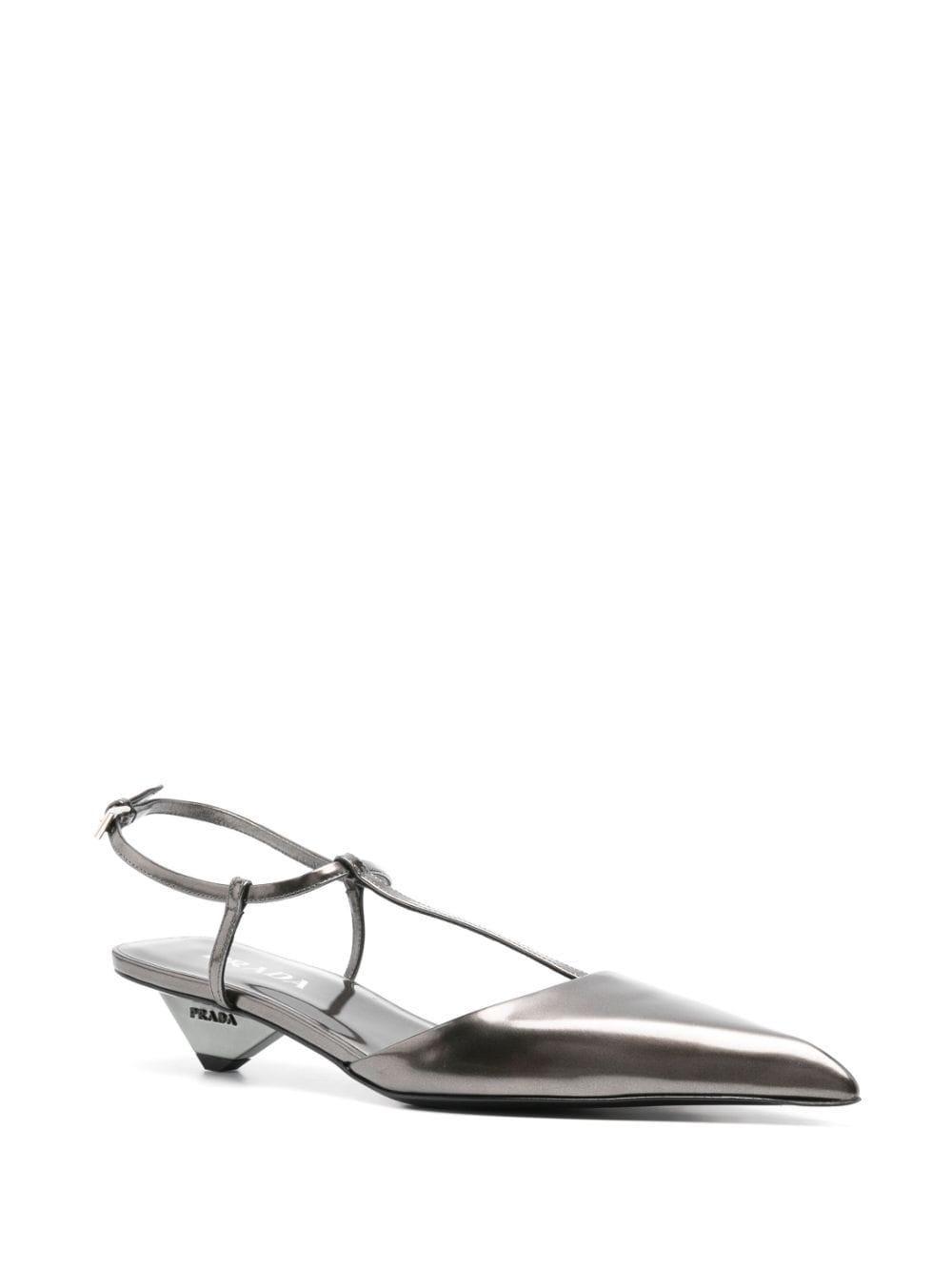 Metallic T-strap Ballerina Pumps In Gray Product Image