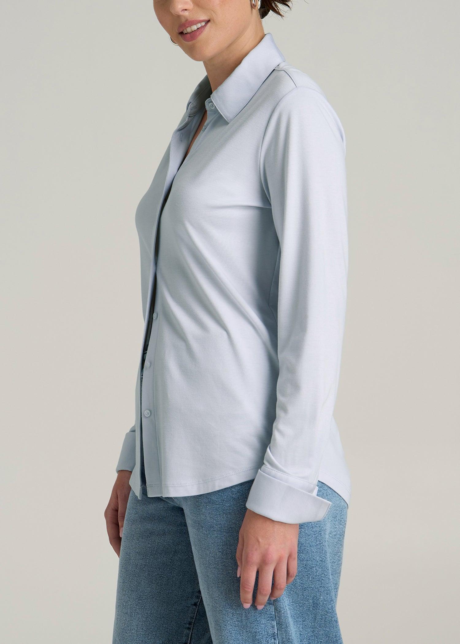 Knit Button Up Women's Tall Shirt in Light Blue Female Product Image