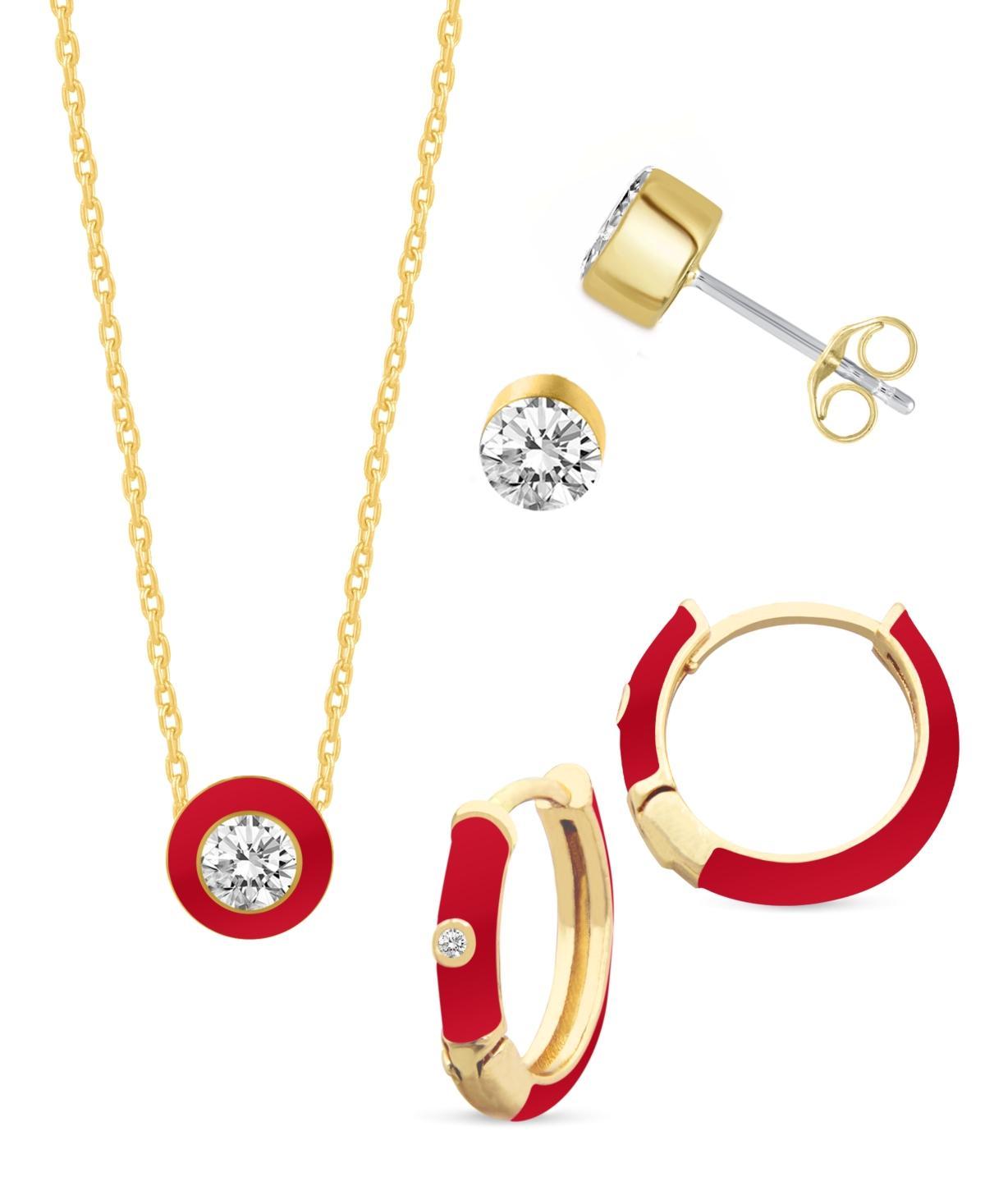 Crystal Enamel Necklace and Earring Set, 3-Piece Product Image