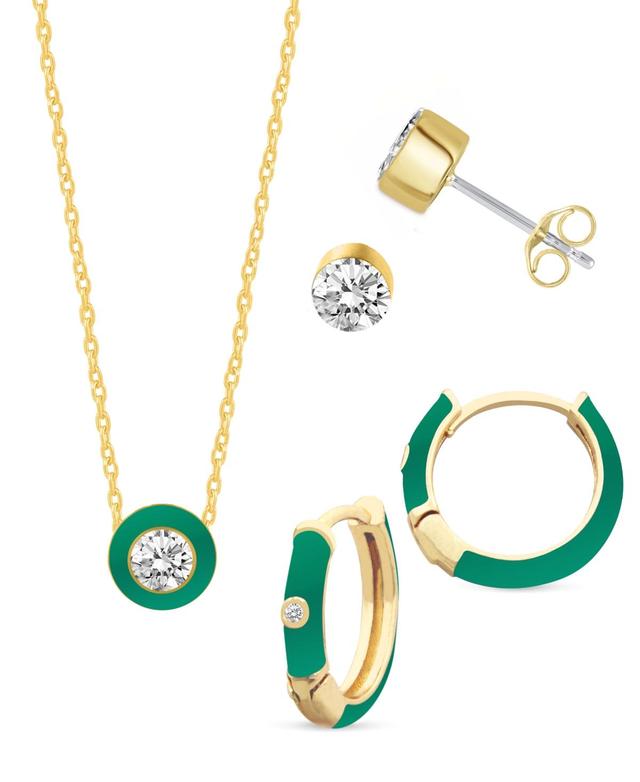 Crystal Enamel Necklace and Earring Set, 3-Piece Product Image