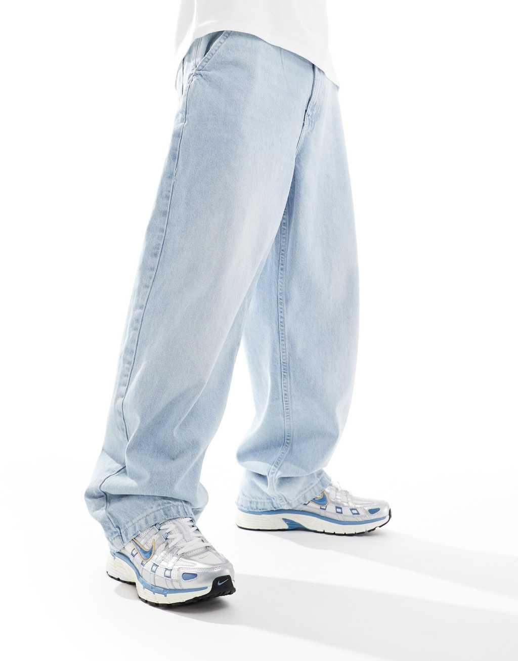 Bershka skater fit jeans in light blue Product Image