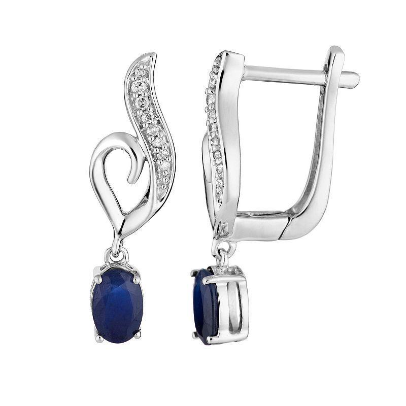 10k White Gold Sapphire & Diamond Accent Heart Latch Back Earrings, Womens, 10k Whgold Product Image