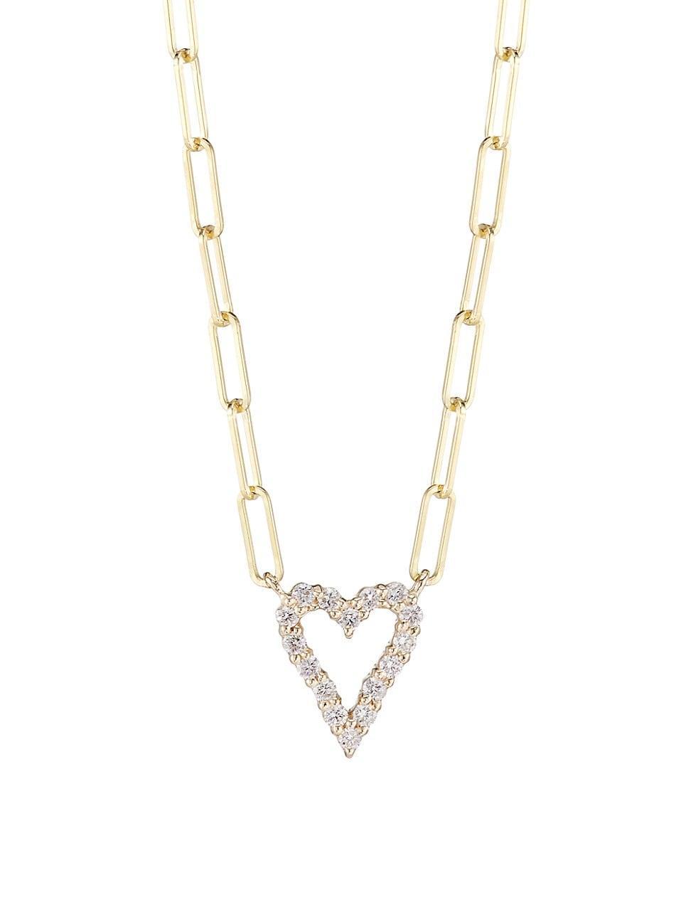 Womens 14K Yellow Gold & 0.24 TCW Diamond Heart Paperclip-Link Chain Necklace Product Image