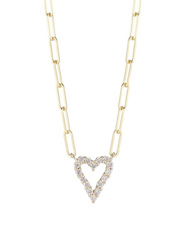 Womens 14K Yellow Gold & 0.24 TCW Diamond Heart Paperclip-Link Chain Necklace Product Image