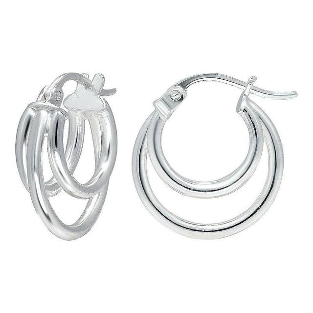 Aleure Precioso Sterling Silver 1.5 mm x 15 mm 3-Row Hoop Earrings, Womens Product Image