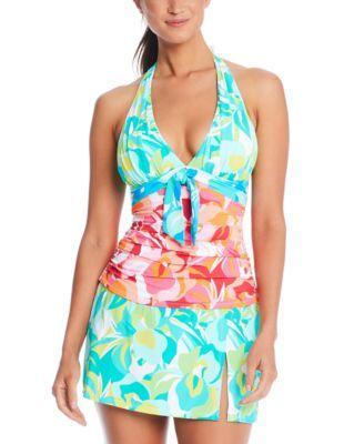 Bleu By Rod Beattie Womens Halter Tankini Top High Waist Swim Skirt Product Image