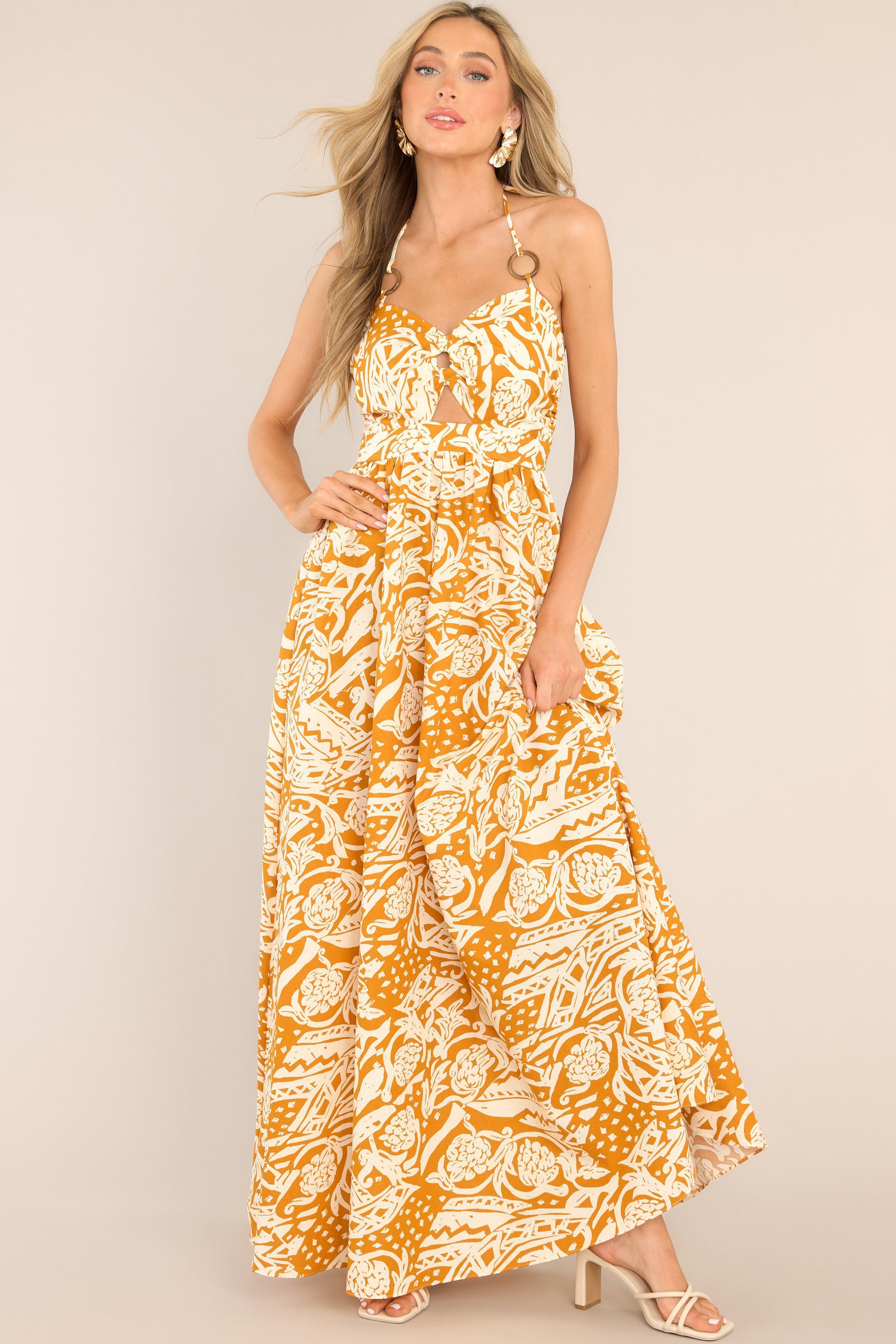 The Same Place Mustard Print Maxi Dress Yellow Product Image