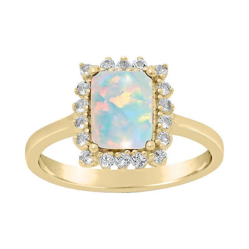 Gemminded 18k Gold over Sterling Silver Cushion Cut Lab Created Opal Ring with Lab Created White Sapphire Accent, Womens Gold Tone Product Image