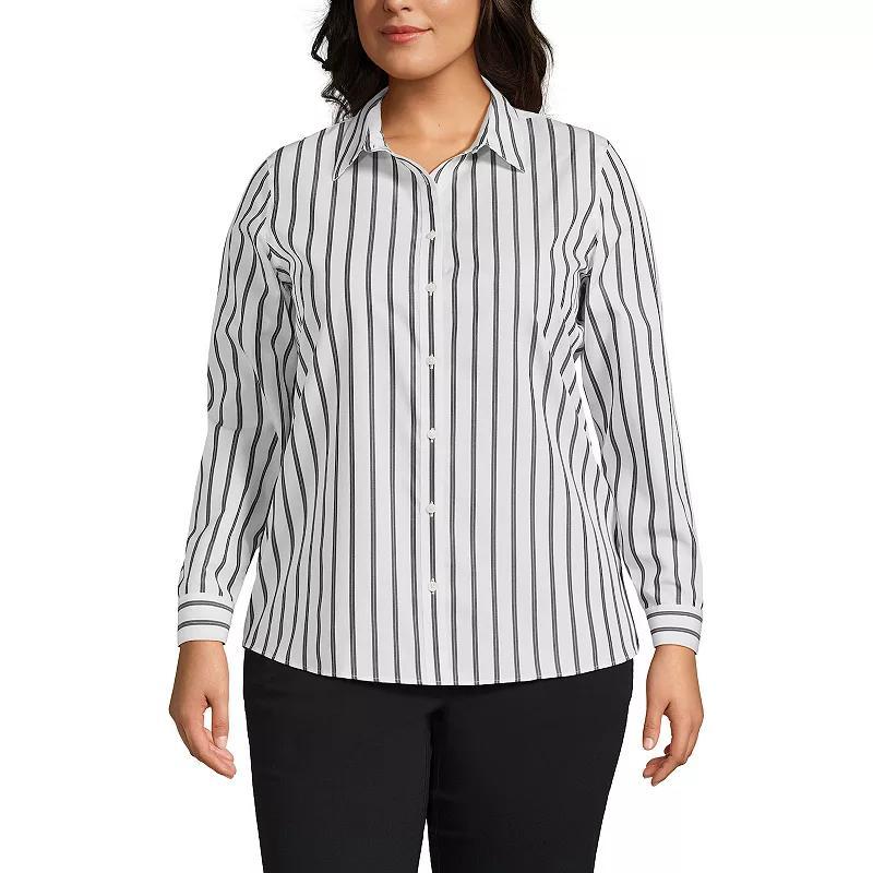 Plus Size Lands End Wrinkle-Free No Iron Button-Front Shirt, Womens Deep Blue Wildflower Product Image