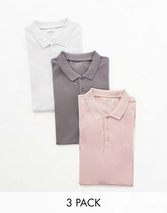 ASOS DESIGN 3 pack pique polos in multiple colors Product Image