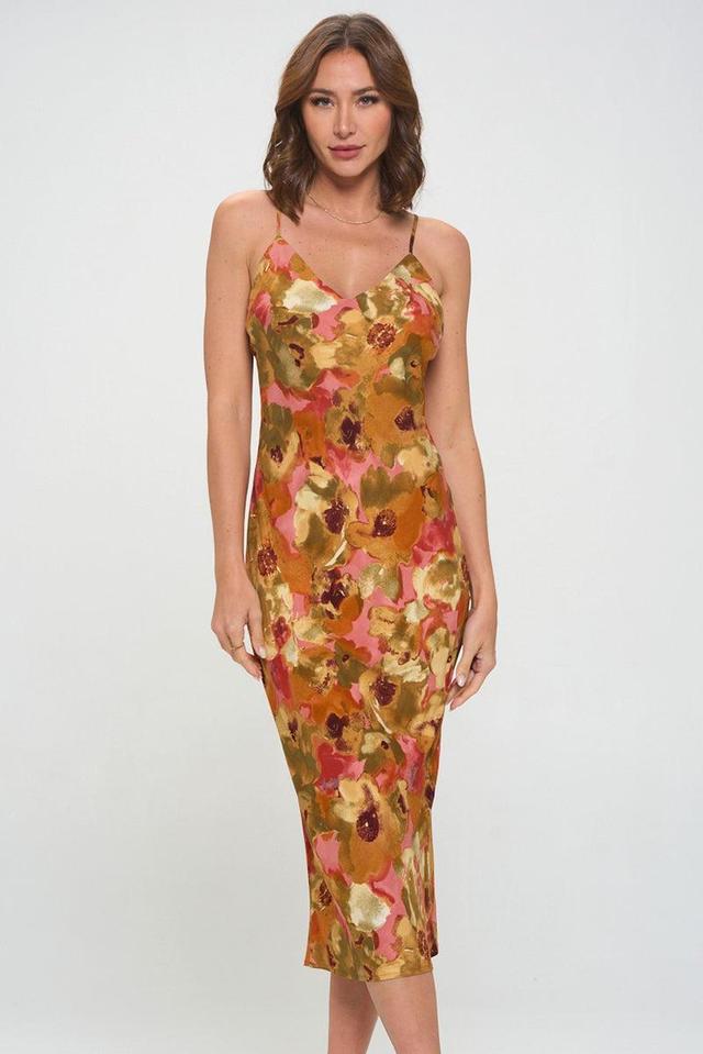 Floral V Neck Slip Midi Dress Product Image