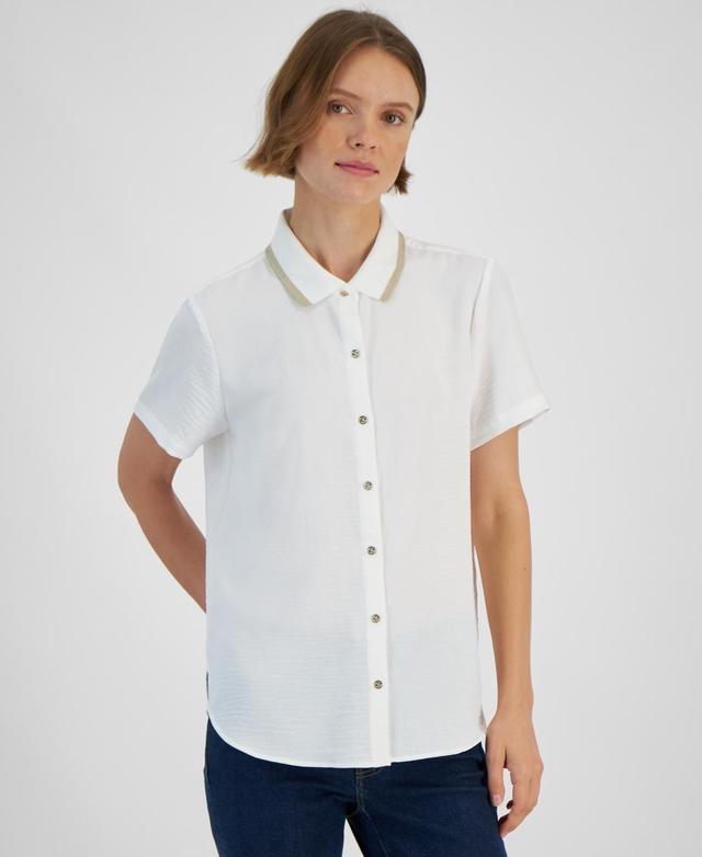 Tommy Hilfiger Womens Contrast-Collar Short-Sleeve Shirt Product Image