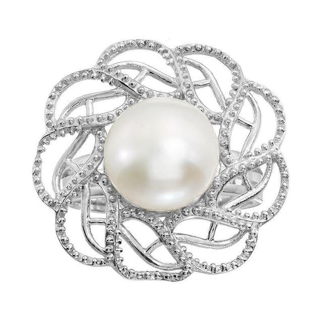 Freshwater Cultured Pearl Sterling Silver Openwork Flower Ring, Womens White Product Image