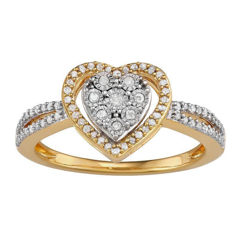 Diamond Brilliance Sterling Silver 1/4 Carat T.W. Diamond Heart Halo Ring, Womens Gold Tone Product Image