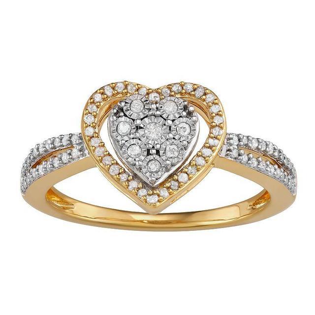 Diamond Brilliance Sterling Silver 1/4 Carat T.W. Diamond Heart Halo Ring, Womens Gold Tone Product Image