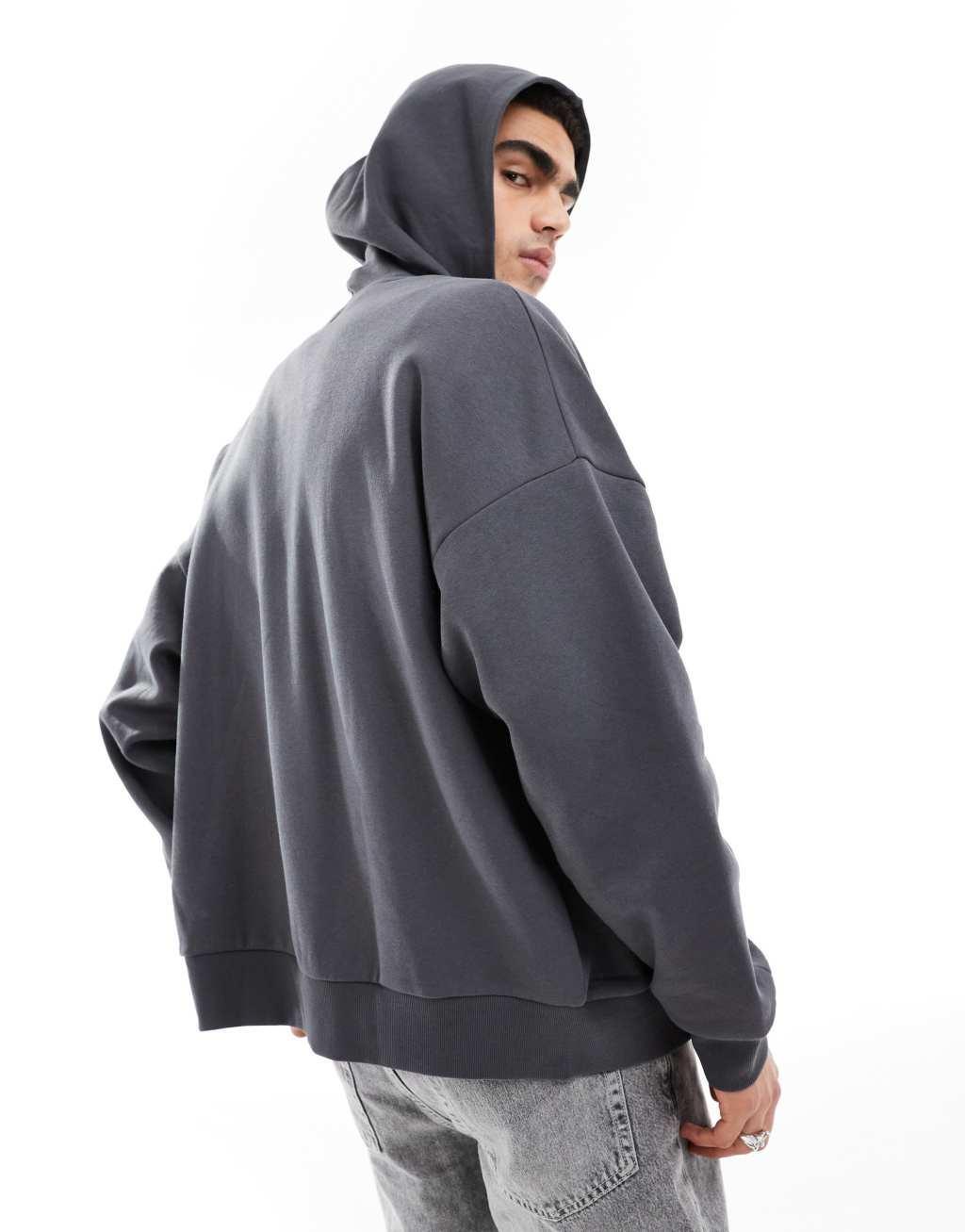 ADPT oversized double zip hoodie in gray acid wash Product Image