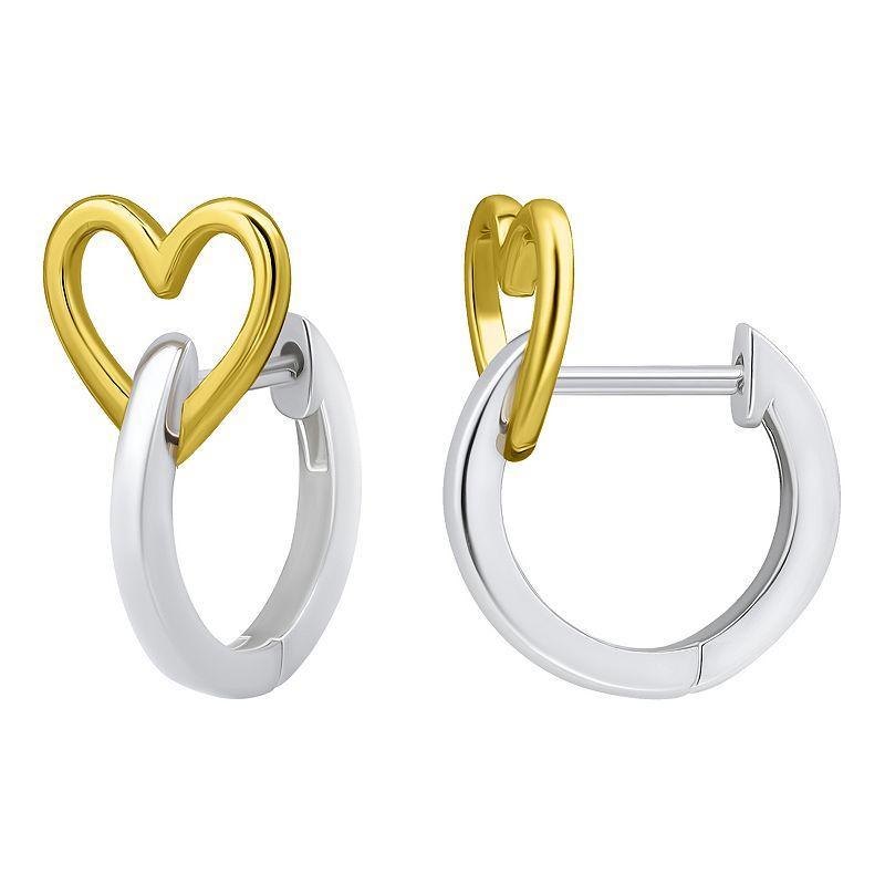 Aleure Precioso Sterling Silver Heart Huggie Hoop Earrings, Womens, Two Tone Product Image