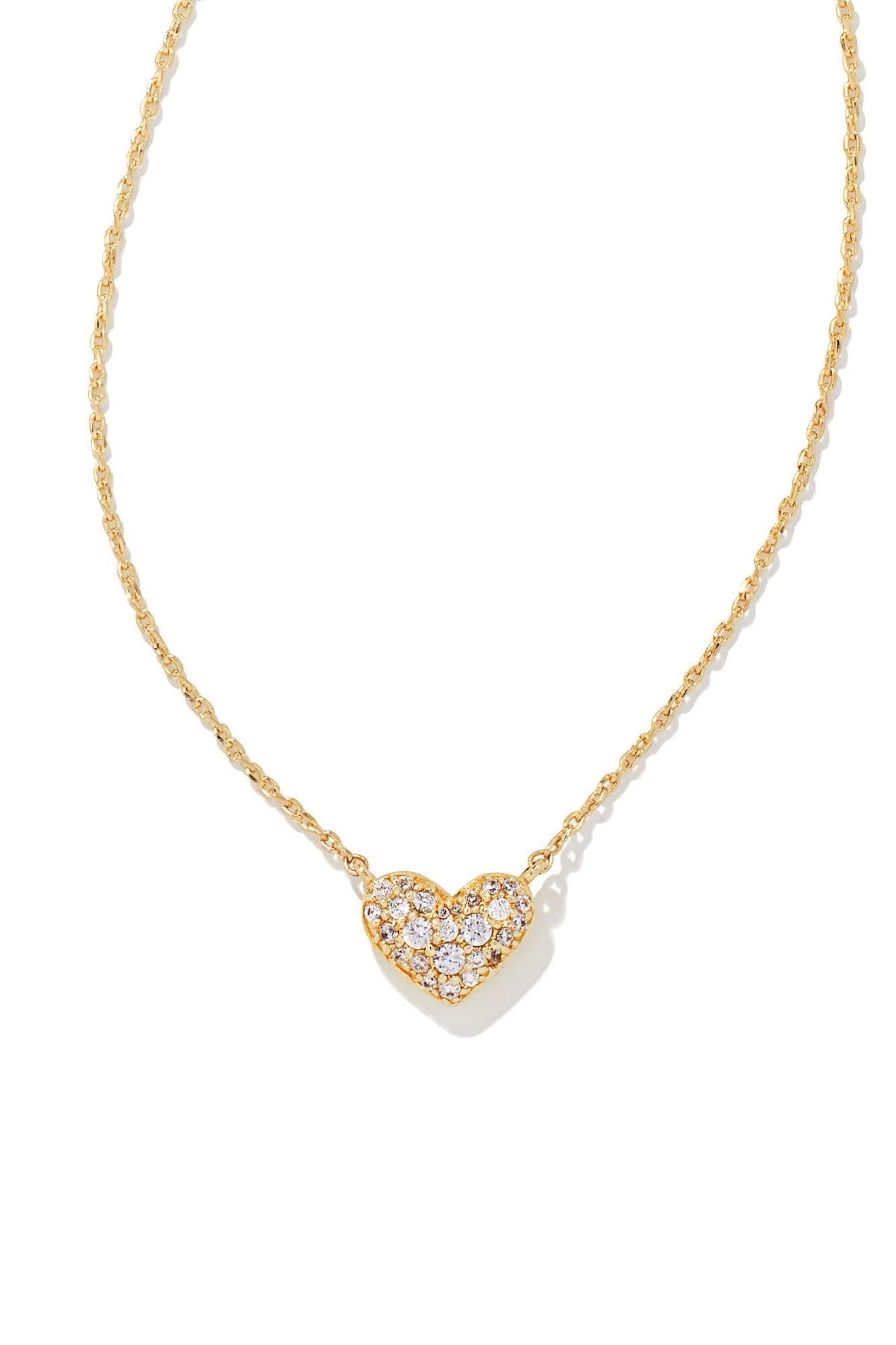 KENDRA SCOTT Ari Gold Pave Crystal Heart Necklace Gold Metal White Crystal Product Image