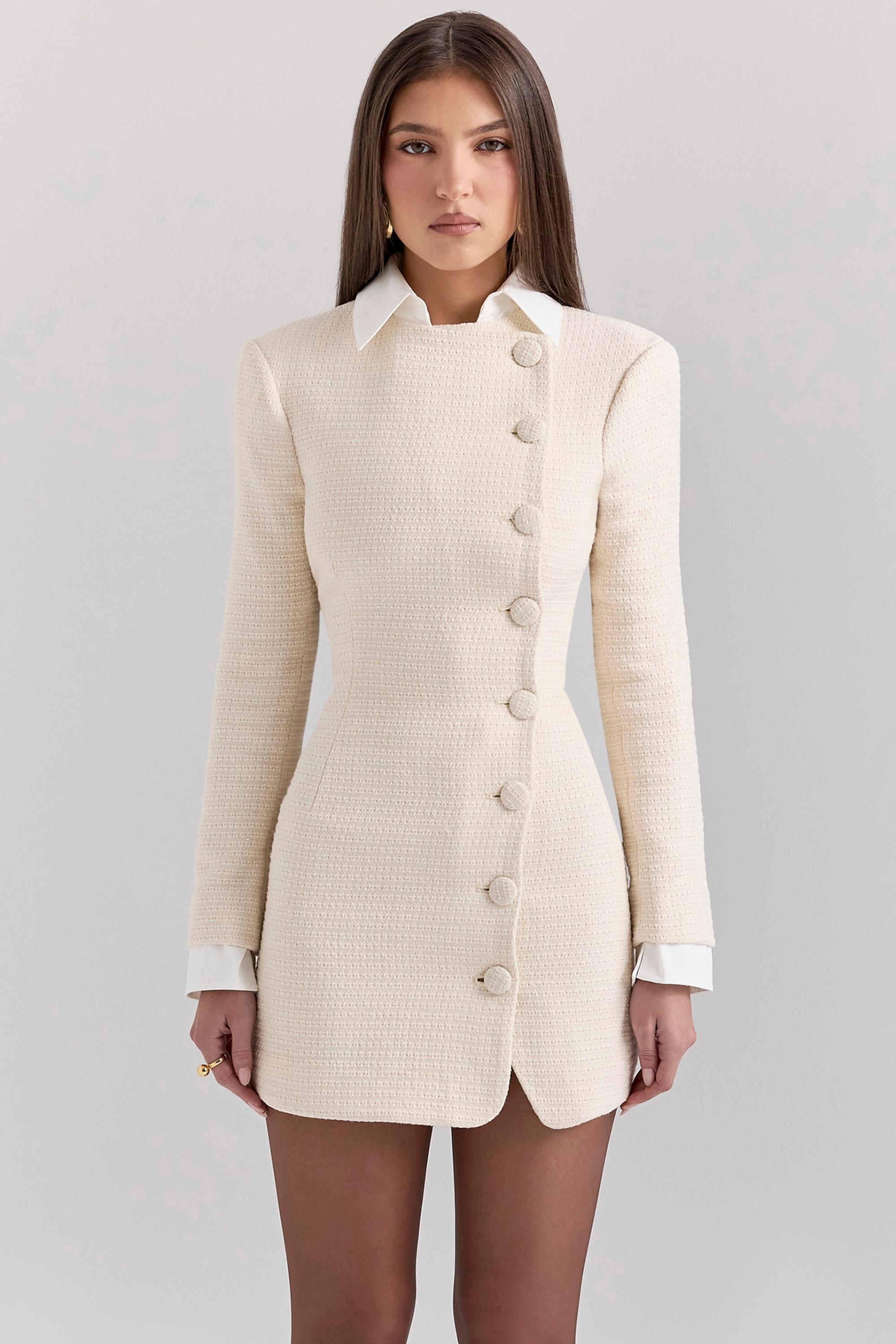 Leoni Cream Boucle Tweed Mini Dress Product Image