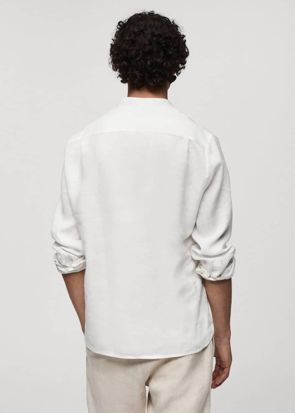 MANGO MAN - 100% linen Mao collar shirt whiteMen Product Image