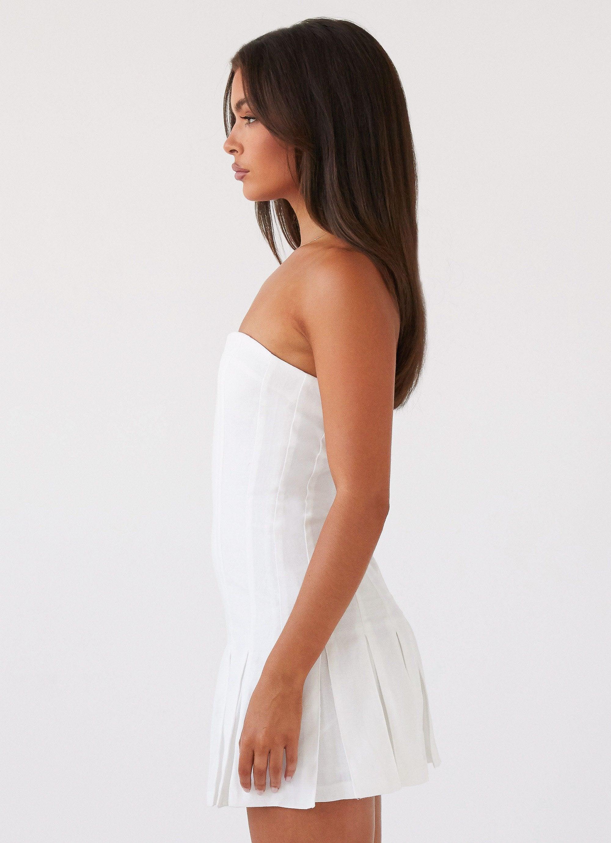 Saving Hearts Linen Mini Dress - White Product Image