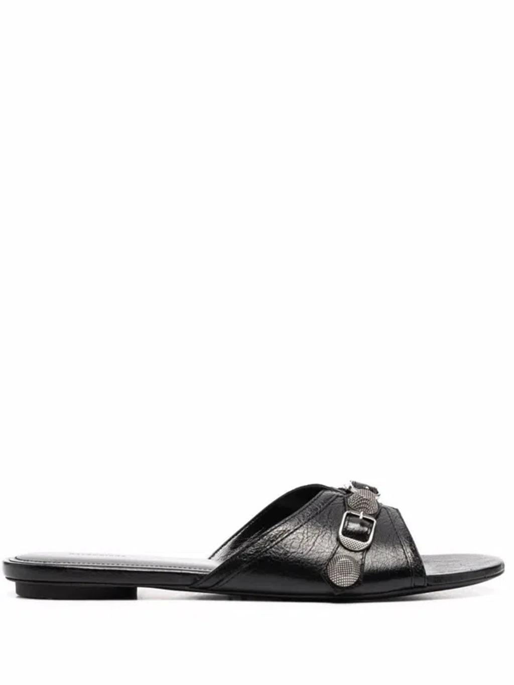 BALENCIAGA Le Cagole Leather Flat Sandals In Black Product Image