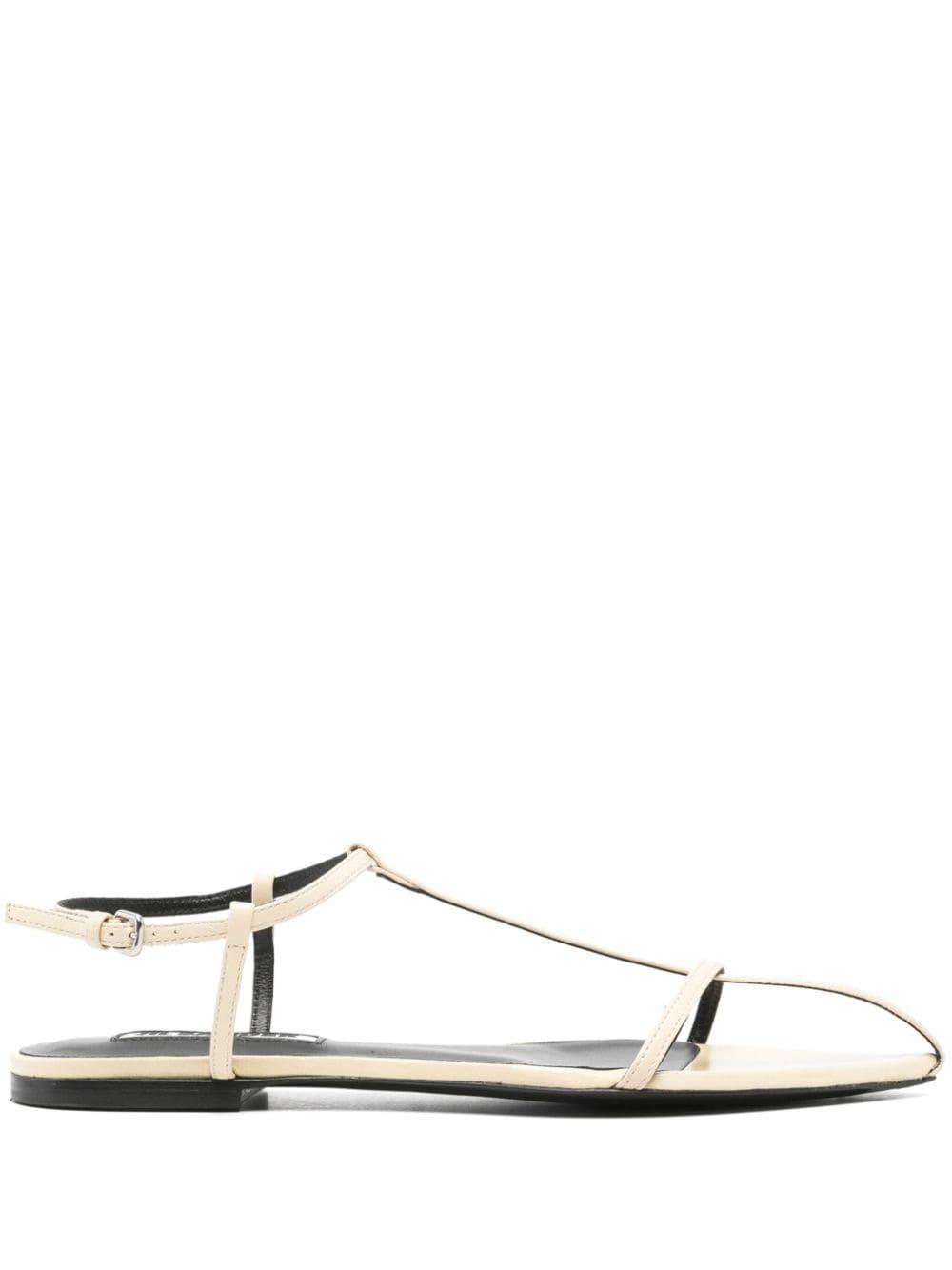 Flat Leather Sandals In Beige Product Image