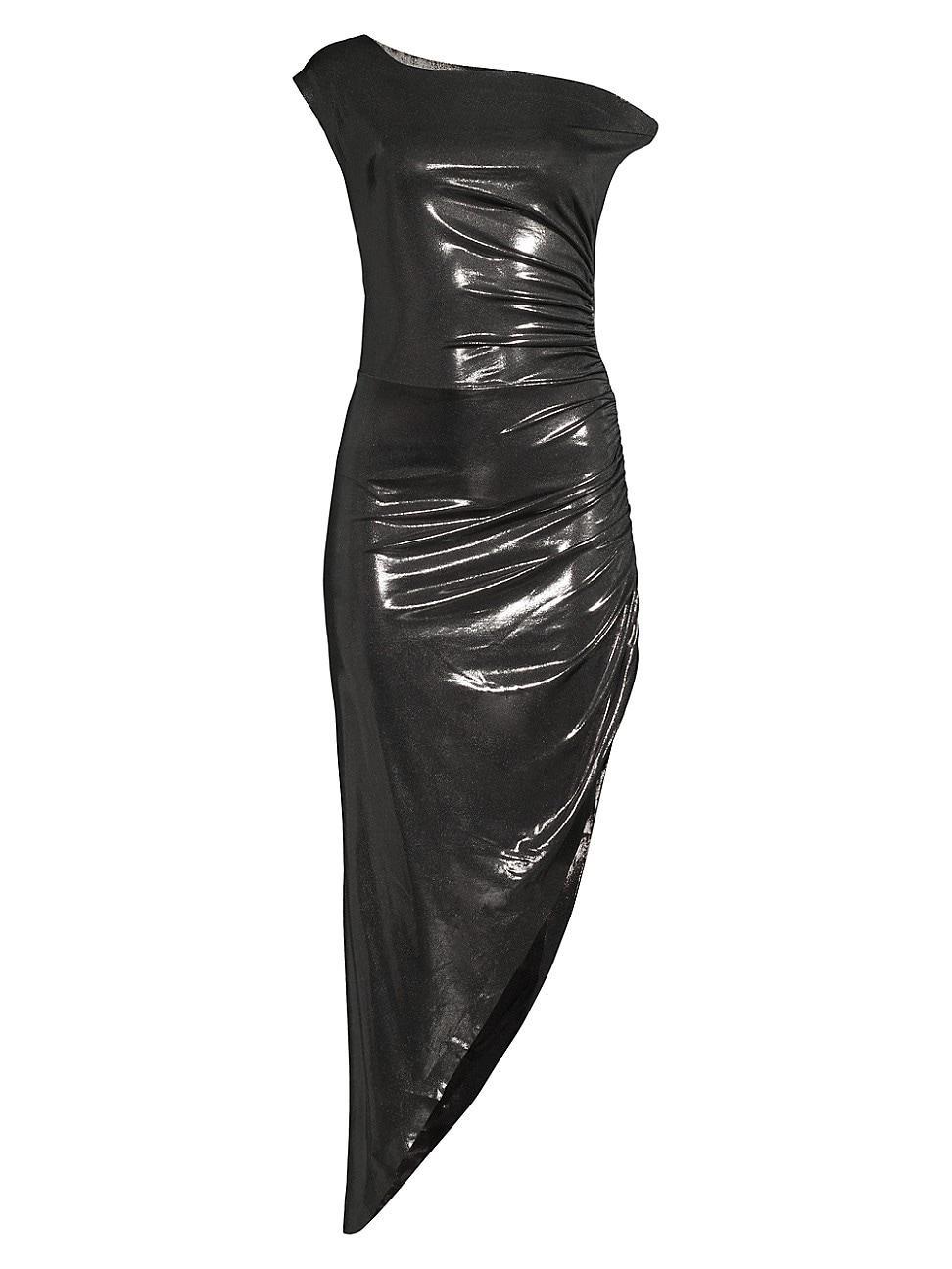 Womens Metallic Asymmetric Draped Midi-Dress Product Image