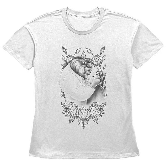 Disneys Beauty And The Beast Belle And Beast Womens Rose Sketch Graphic Tee Product Image