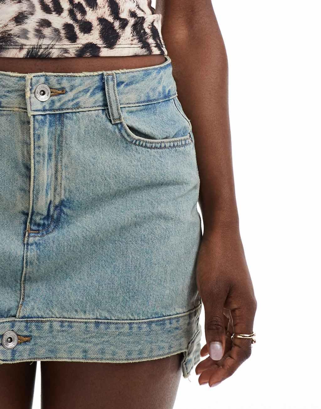 ONLY denim mini skirt in acid wash blue   Product Image