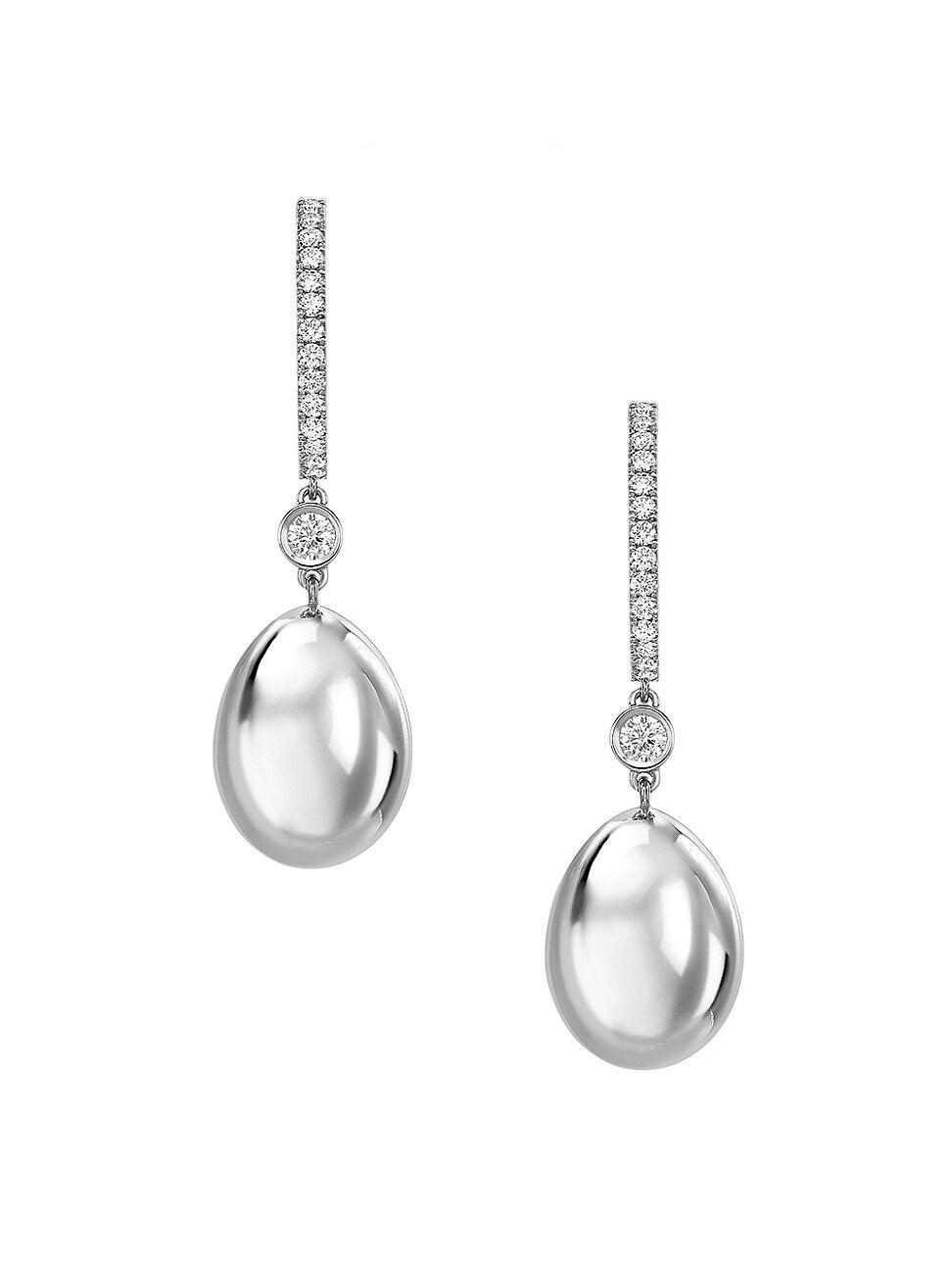 Womens Essence White Gold Diamond Set Egg Drop Earrings Product Image