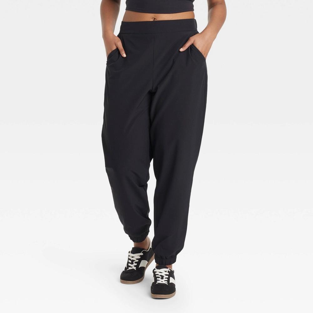 Women's High-Rise Winter Woven Lined Joggers - All In Motion™ Black M Product Image