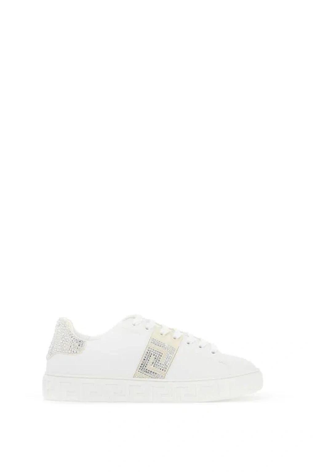 Crystal Greca Leather Sneakers In White Product Image