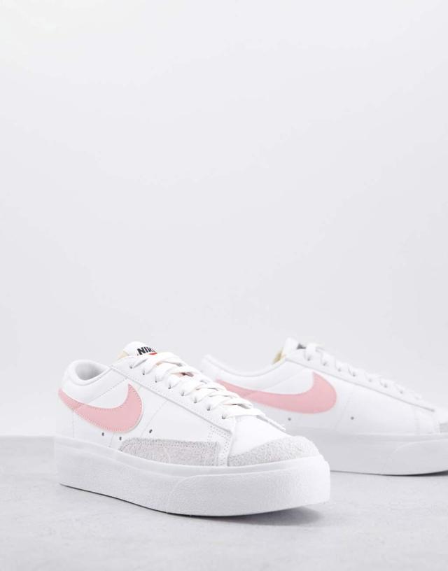 Nike Blazer Low Platform sneakers in white and pink Product Image