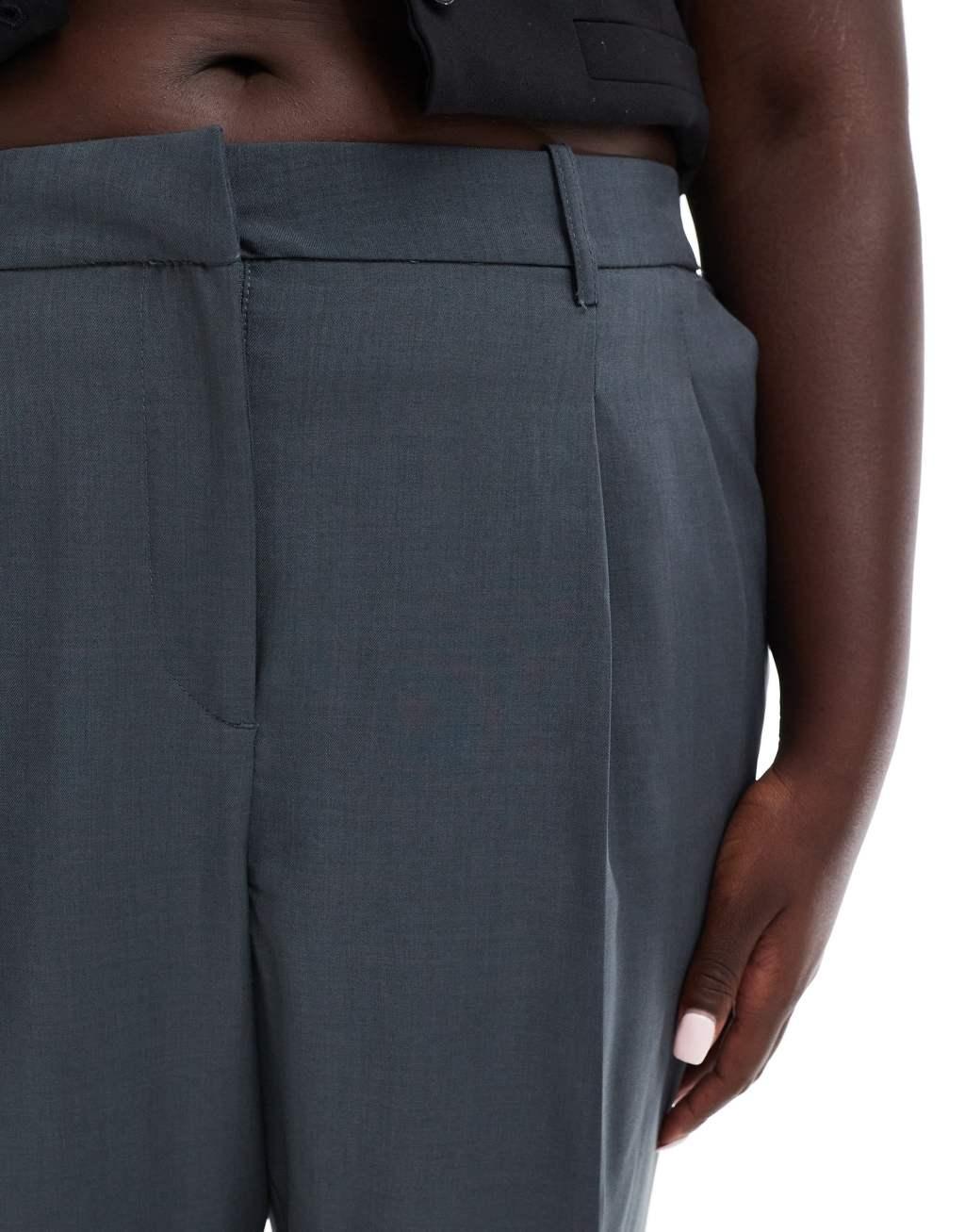 Vero Moda Curve Rita tailored wide leg dad pants in asphalt gray Product Image