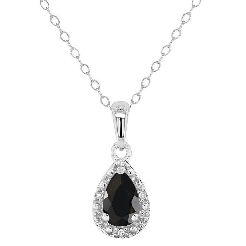 Celebration Gems Sterling Silver Pear Shaped Onyx & Diamond Accent Pendant Necklace, Womens Black Product Image