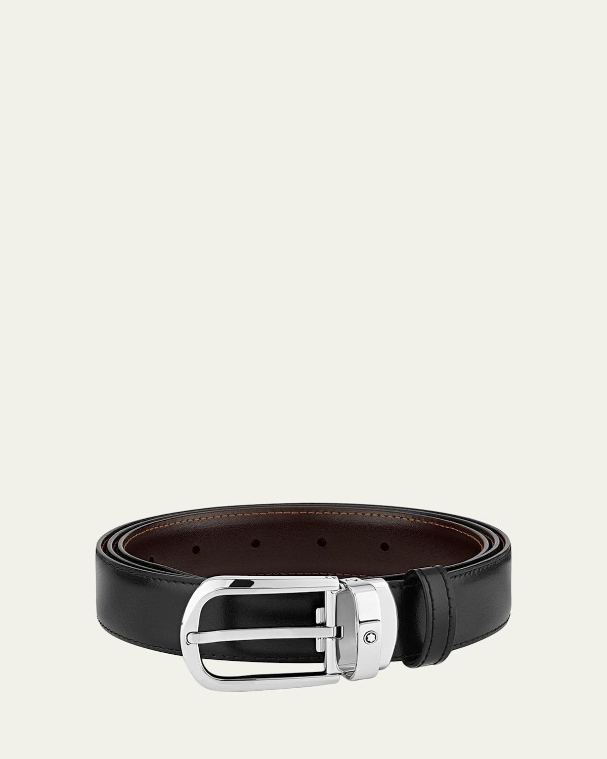 Mens Horseshoe-Buckle Reversible Leather Belt Product Image