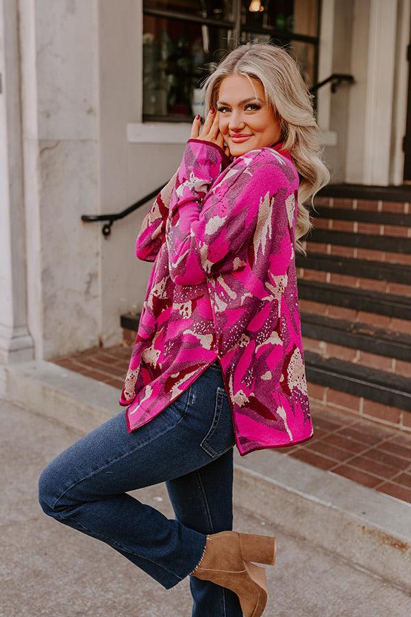 Touch Of Fall Sweater Top in Hot Pink Product Image