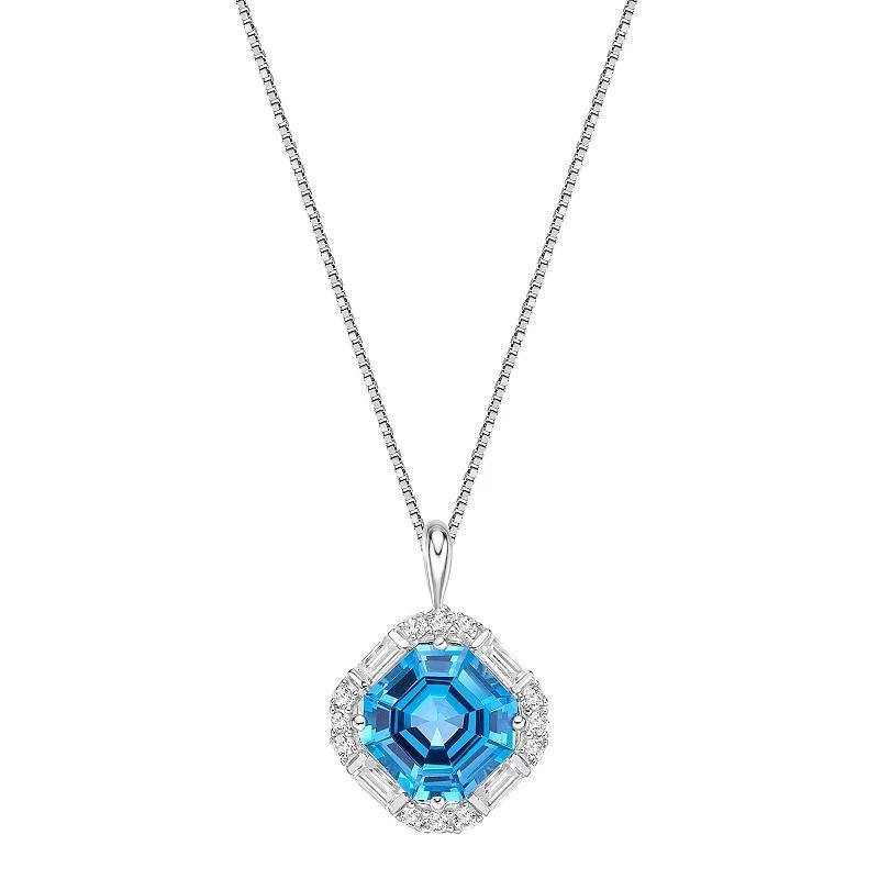 Gemminded Sterling Silver Blue Topaz & Lab-Created White Sapphire Pendant Necklace, Womens Product Image