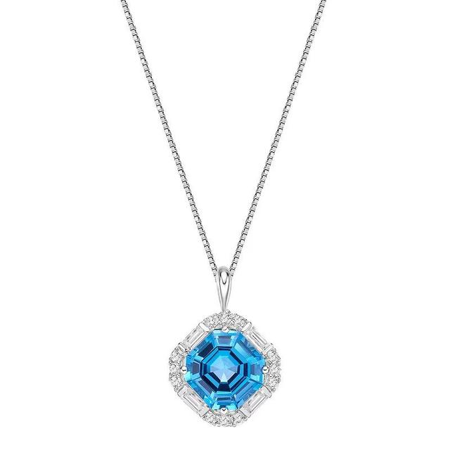 Gemminded Sterling Silver Blue Topaz & Lab-Created White Sapphire Pendant Necklace, Womens Product Image