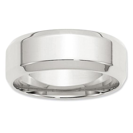 Men's 8.0mm Bevel Edge Comfort Fit Wedding Band in Sterling Silver Product Image