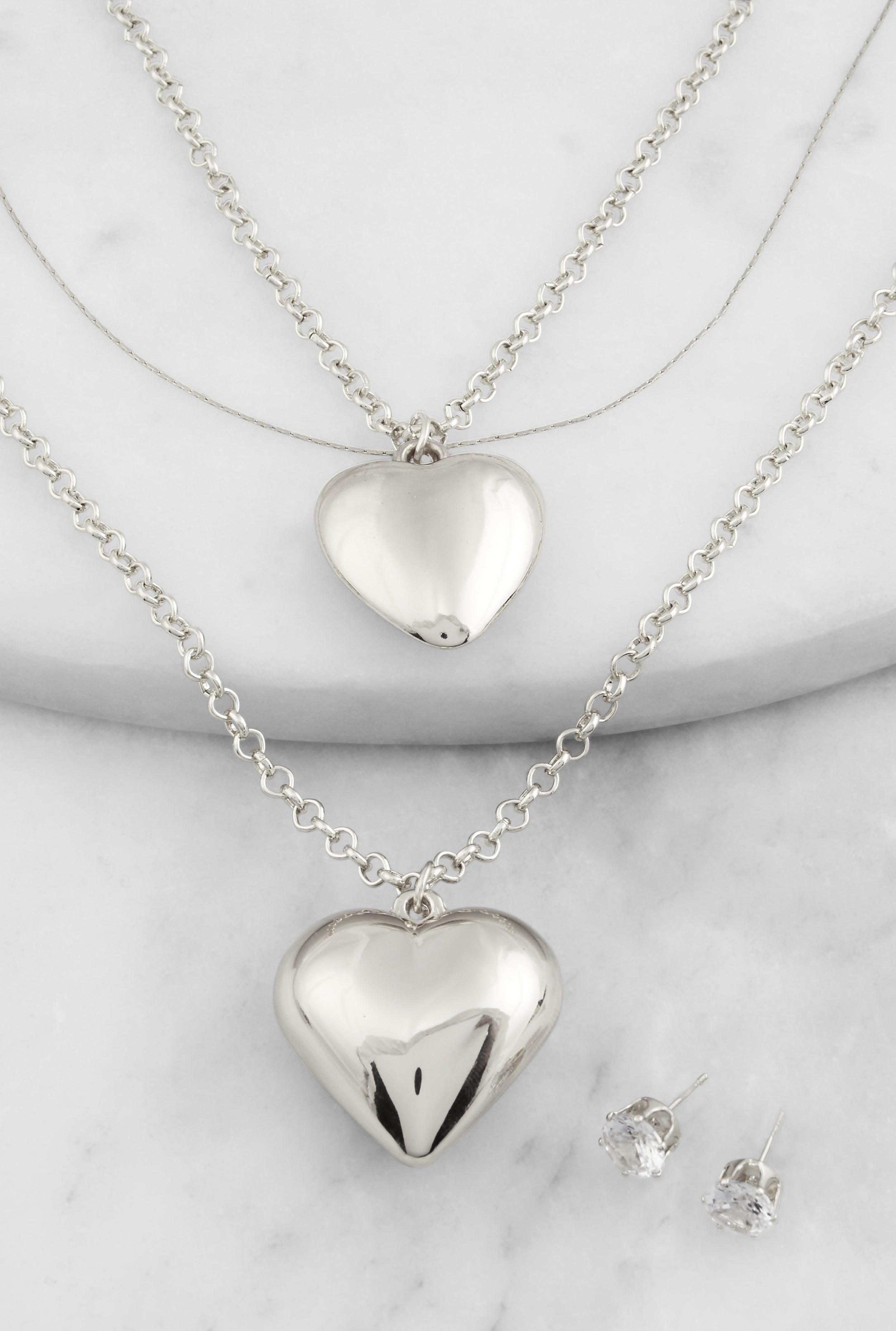 Heart Pendant Layered Necklace and Stud Earrings Female Product Image